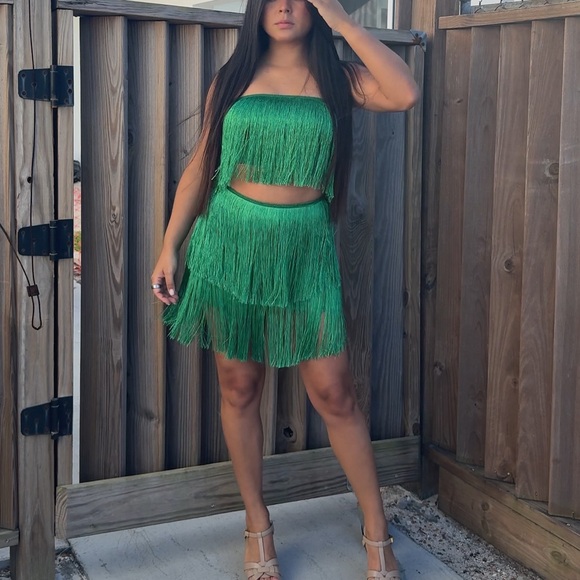 Kalea Dresses & Skirts - Vibrant Green Fringe Skirt Set